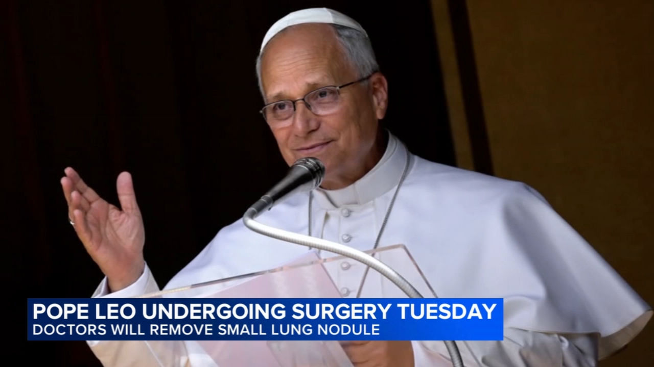 Pope Leo heads to hospital ahead of surgery to remove lung nodule

       — ABC 7 Bay Area, Sunnyvale Health news